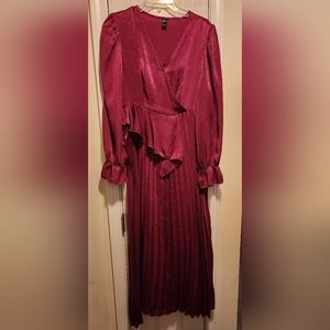 Shein Rose Pink Peplum pleated maxi dress